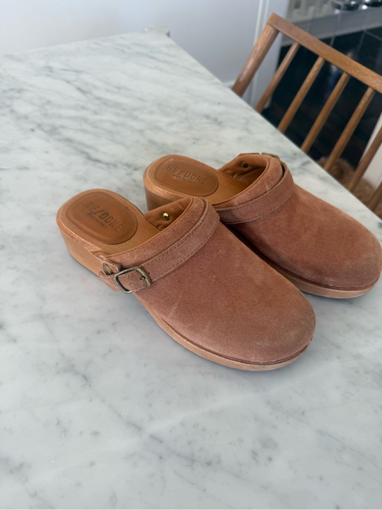 Re/Done Shoes - Re/Done Cognac Suede Clog Mules with Buckle